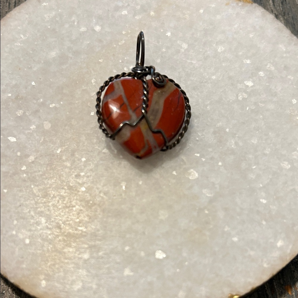 Red Jasper wire wrapped heart Stone Pendant